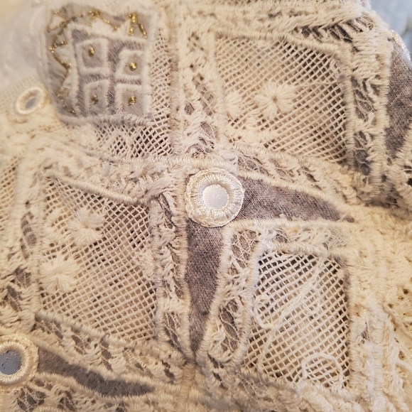 Elie Tahari Imelda‎ Blouse Womens Small S Lace Crochet Tassels Cream Tan Boho - Picture 6 of 13